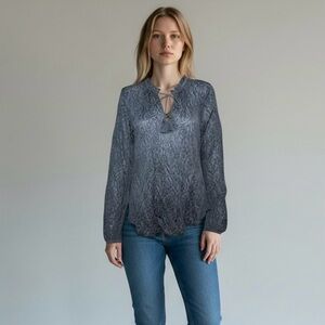 Lucky Brand Lace Boho Tassel Blouse